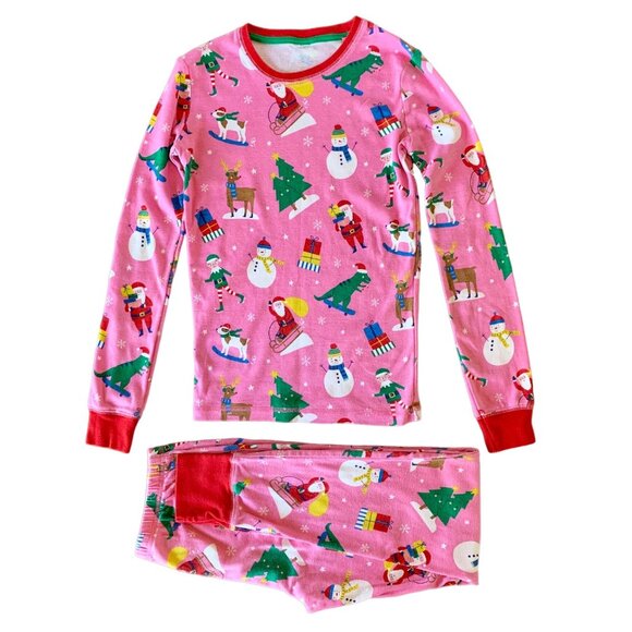 MINI BODEN Christmas Pajamas Girls 12 152 Pink Santa Reindeer Cotton Holiday PJs - Picture 1 of 9